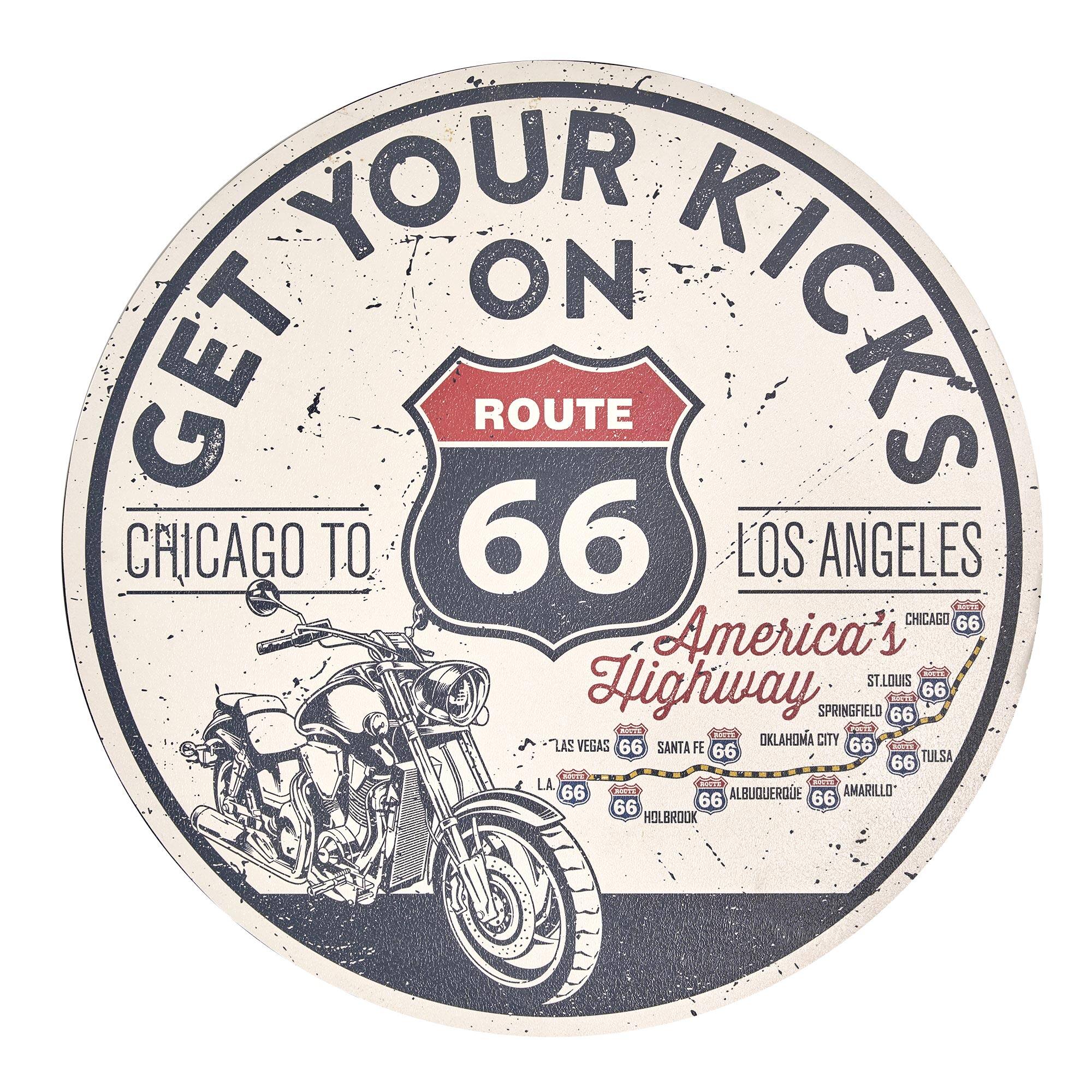 American Art Decor Get Your Kicks Round MDF Wall Plaque - 20" x 20" x 0.35"